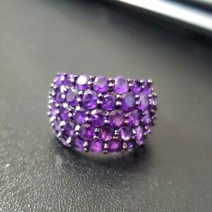 Sterling Silver 925 Purple Amethyst Beehive Ring